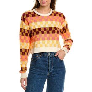 New The Upside 100% Cotton Checkmate Karlie Sweater Orange Pink S $140
